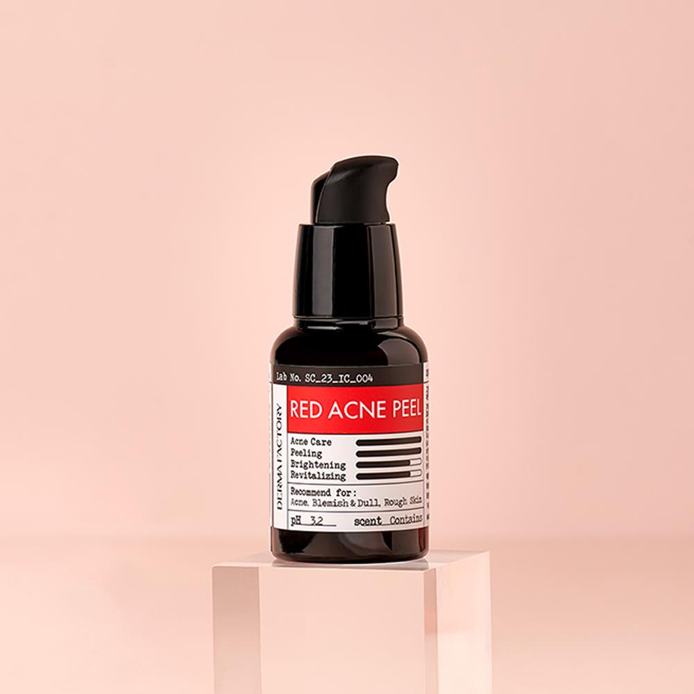 Dermafactory Red Acne Peel – AHA 20% Exfoliating Serum, BHA, Pore Refining, Vegan, Korean