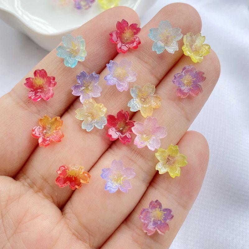 20Pcs New Cute Resin Mini Transparent Colored Flowers Series Flat Back Parts Embellishments For Hair Bows Accessories