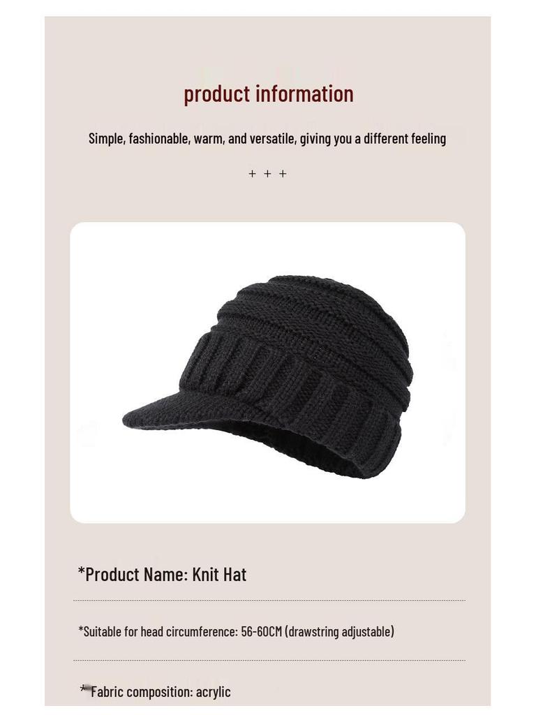 Minimalist Women's Duckbill Knit Hat - Short Brim, Warm Ear Protection for Autumn/Winter Skiing.