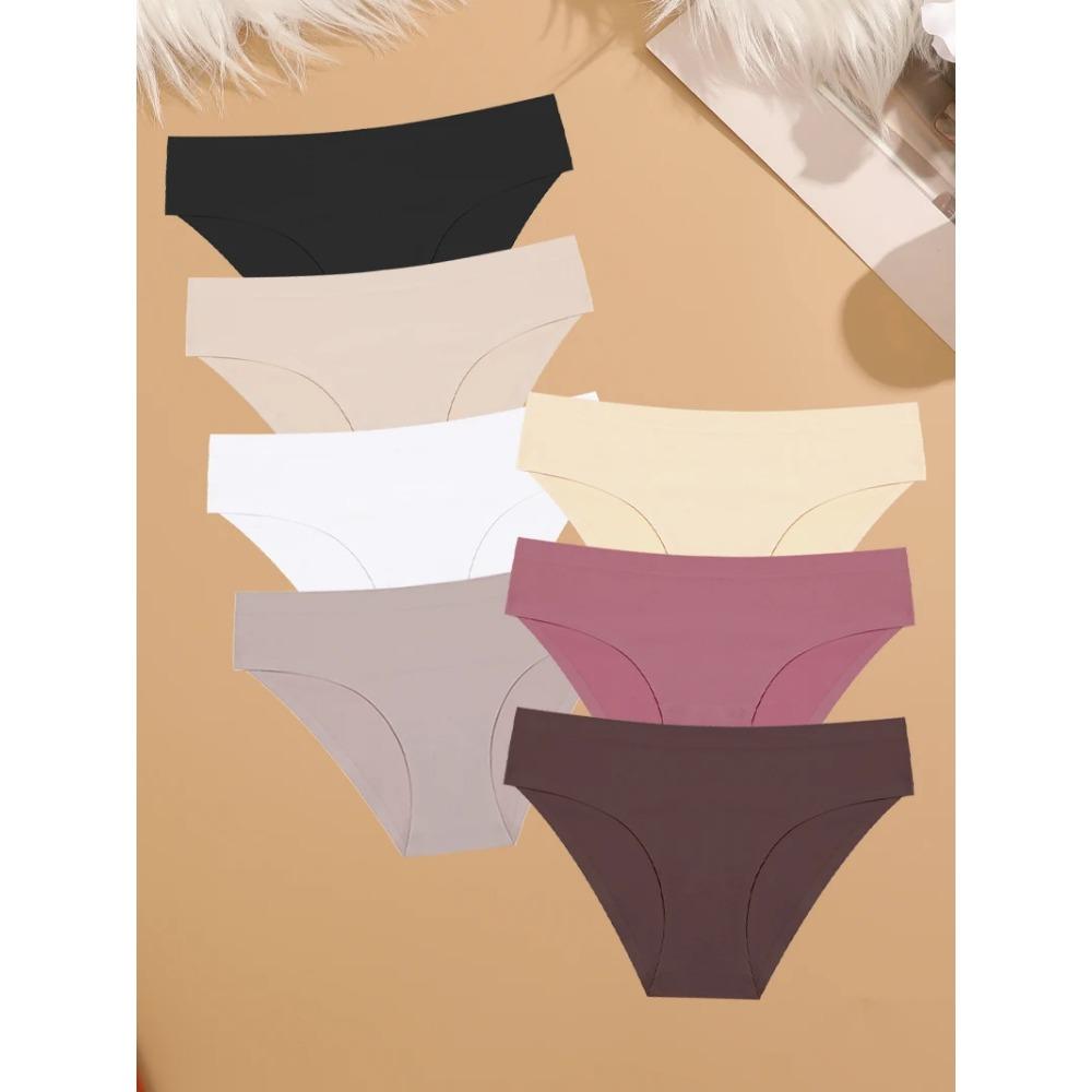 

7 шт. бесшовное нижнее белье из ледяного шелка для женщин, сексуальные ультратонкие трусики с низкой посадкой, женские удобные однотонные трусы, нижнее белье S&7PCS