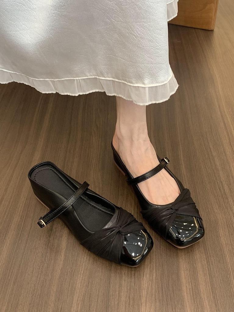 Inner Height Increase Pink Bag Head Half Slippers Female New Temperament Fairy Mary Jane Platform Single Shoes