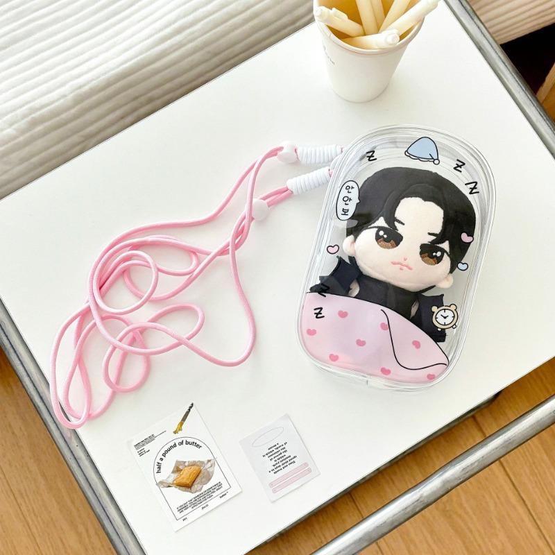 Original Design Transparent PVC Storage Bags for Women Kawaii Doll Storage Bag with Colorful Lanyard Plush Doll Display 2025 New