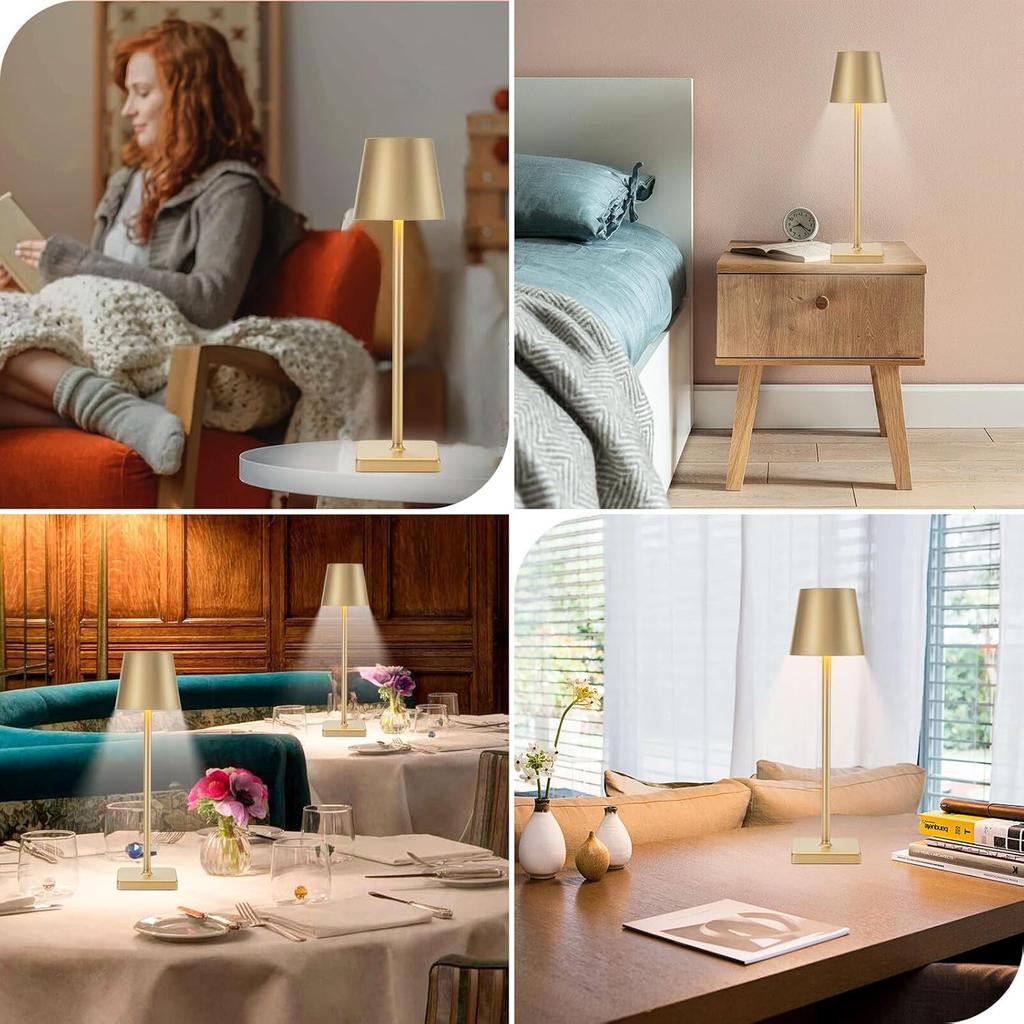 2 Pack Rechargeable Cordless Table Lamps, 5200mAh Battery Touch Table Light, Aluminum Shell Stepless Dimmable Portable LED Desk Lamp for