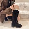 Wind autumn pile boots women's short boots wasteland thick heel new retro cowboy boots western Xinjiang tourism fringe 2025