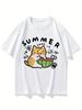 Cute Orange Cat Eating Watermelon Graphic TShirt Summer Cool Cartoon Cotton Unisex Oversized Tee