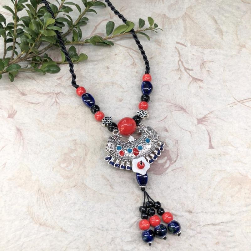 New Forest handmade ceramic necklace, women's retro versatile sweater chain simple long accessories pendant