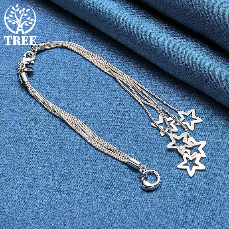 925 Sterling Silver Five Snake Star Chain Bracelet Jewelry