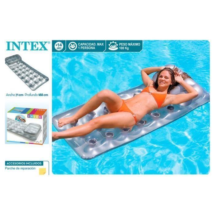 INTEX Inflatable Pool Mattress - 90620 - Integrated Headrest - Silver Grey