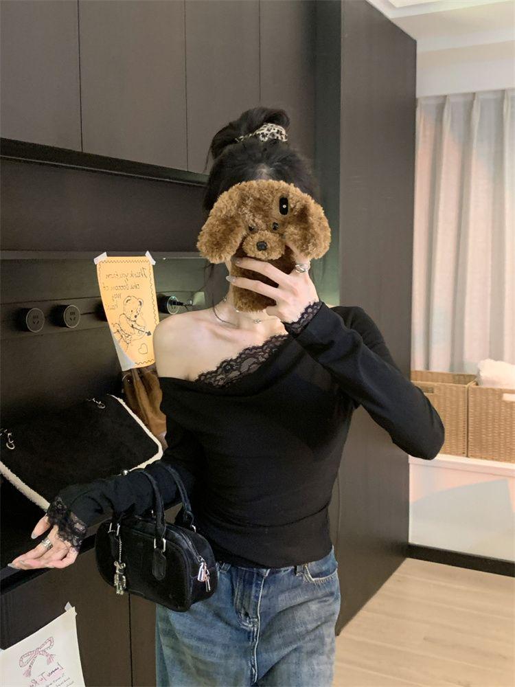 Women's Slim Fit Lace Splicing Long Sleeve Top for Autumn/Winter