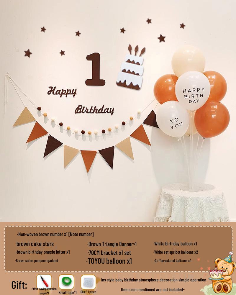 Minimalist Mori-Style Felt Happy Birthday Cake Wall Sticker for Baby's 1st Birthday Photo Props.