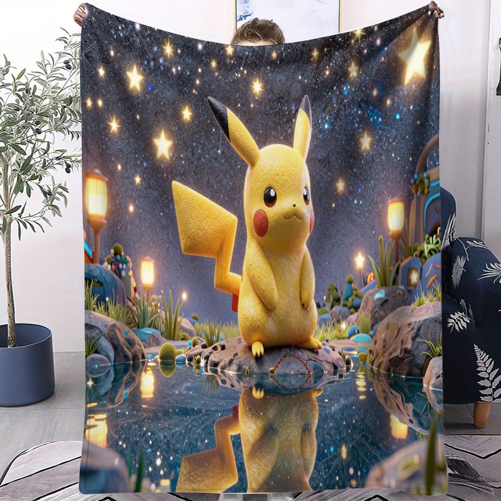 AnimePikachuThemed Soft Flannel Blanket For Office Travel Comfort Leisure Camp Multifunctional Universal Blanket Fan Gift