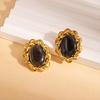 Gold Twist Retro Stainless Steel Gemstone Stud Earrings for Women
