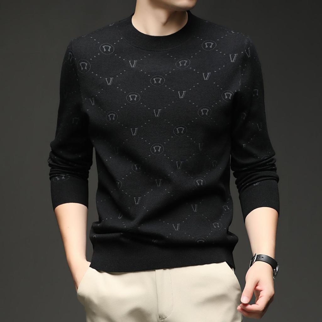 420g Wool Padded Men's Sweater Spring and Autumn Leisure Mulberry Silk Sweater Men's Clothes