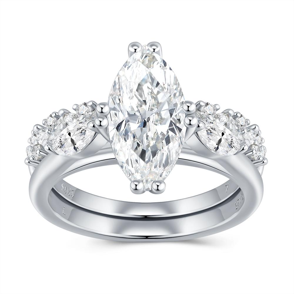 Luxury Pear Cut Moissanite Ring S925 Silver 18K White Gold Plated D Color VVS Sparkling Double Band Wedding Engagement Ring