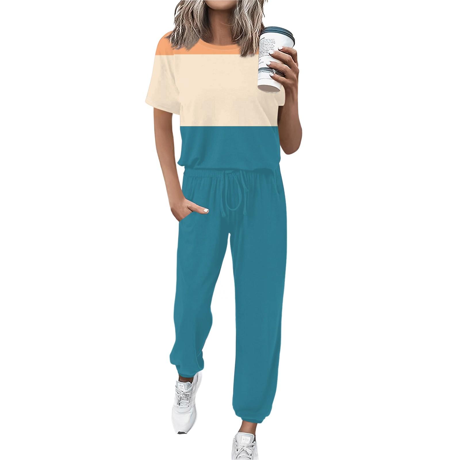 

Женский спортивный костюм с круглым вырезом и коротким рукавом, свободные брюки XL