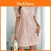 Vintage Floral Print Short Sleeve Puff Sleeve Pencil Dress For Women With Polyester Fabric