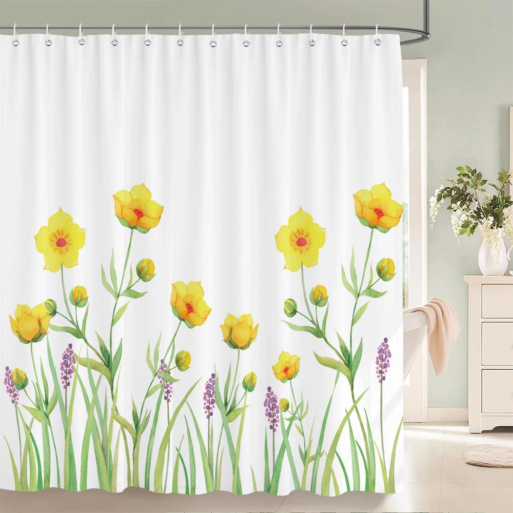 240x180cm Bathroom Waterproof Shower Curtain Beautiful Flower Plant Leaves Printing Polyester Home Decoration Curtain With Hook