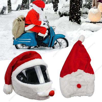 1/2PCS Cartoon Motorcycle Helmet Cover Plush Christmas Santa Claus Hat Cover Decorations Cosplay Props Motorcycle Accessoories