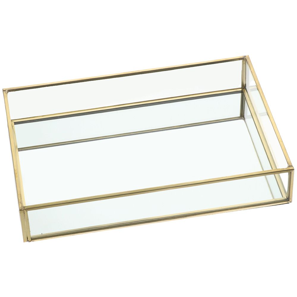 Vasso Decorativo in Vetro Funzionale Oro 7,87*5,5*1,38 Pollici Vassoia in Vetro con Bordo Dorato Vassoio Vintage per Gioielli Bagno