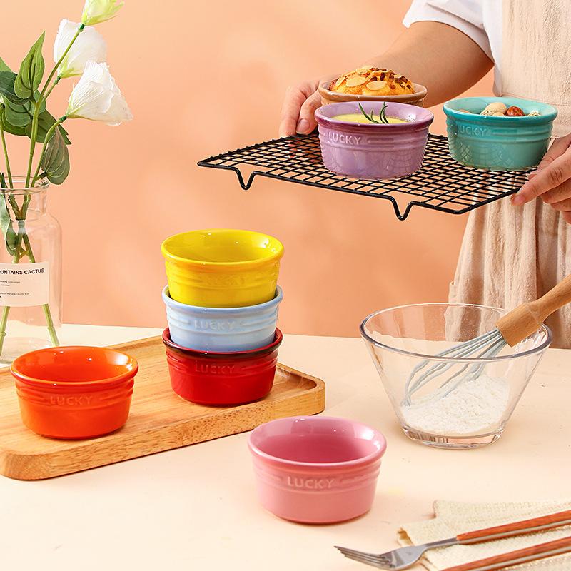 Colorful Soufflé Ceramic Baking Bowl Household Gradual Change Oven Baking Desserts Double Skin Milk Steamed Egg Baking Gu Tableware