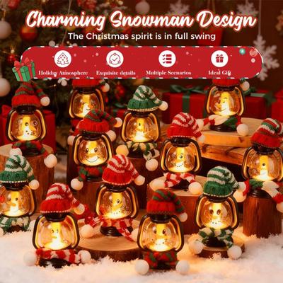 Mini Snowman Lantern with Hats And Scarves Christmas Flickering LED Candles Winter Small Snow Man Table Centerpiece for Holiday Party Favors