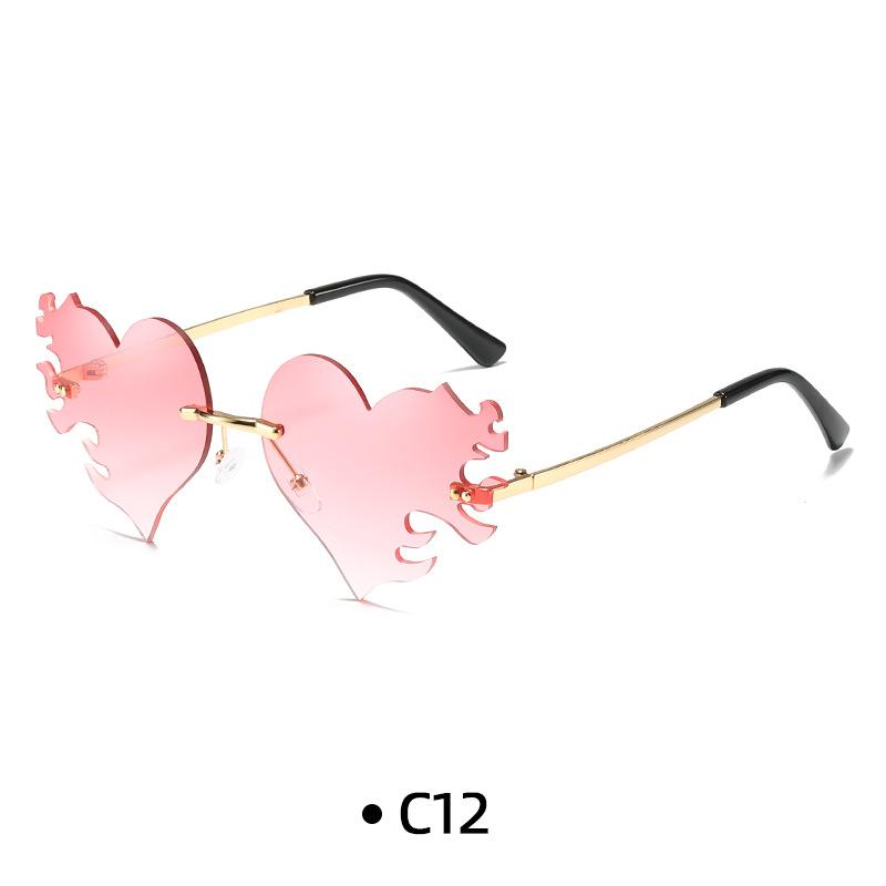 Fashion Rimless Sunglasses Flame Unique Big Love Heart Eyewear Luxury Brand Designer Vintage Sun Glasses Shades UV400 Eyewear