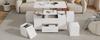 Mesa de centro, regulable en altura, mesa de sofá móvil, multifuncional 4 en 1, convertible en mesa de comedor de sala de estar, con cajones, 4 taburetes, blanco