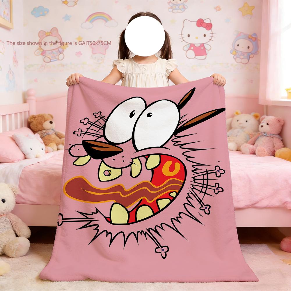 C-Cowardly Blanket For Soft Throw C-Courage the Blanket D-Dog for Picnic Bed Sofa Home Cartoon Bedroom Cozy Warm Comfortable