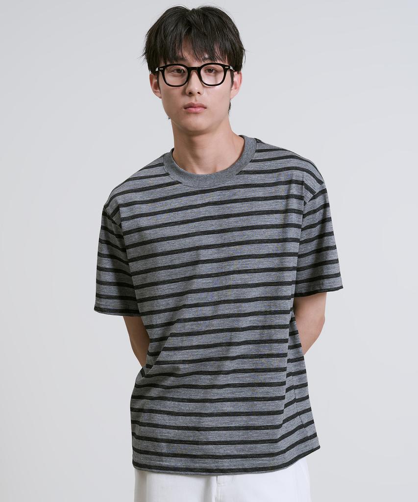 Ousa Striped Round Short Sleeve T-Shirt 3 Colors