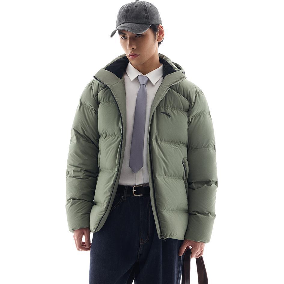 Anta Comfortable Casual Hooded Simple Zipper Down Jacket Men Outerwear Jinglin-Green 952447905-2