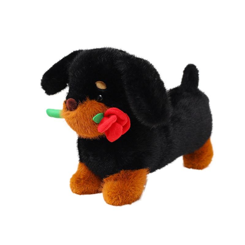 Dackel Hund Rose Weiches Plüschtier Braun Schwarz Welpenhund Blumen Kuscheltiere Puppen Valentinstag Hochzeitsgeschenke für Mädchen
