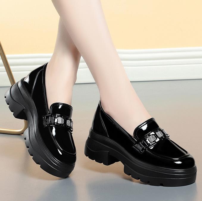 Thick Soled Loafers For Women Spring Autumn Single Shoes Women Patent Leather Platform Shoes Female Pumps British Leather Shoes
