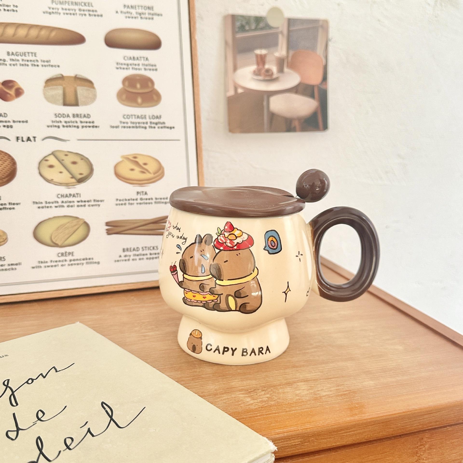 

Adorable Kapibara Mug with Lid Spoon High Precision Ceramic Cup Home Coffee Cup Practical Birthday Gift Idea Durable 301-400ml
