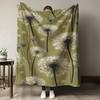 1pc Dark Green Background Dandelion Art Pattern Printed Fleece Blanket, Suitable for All Seasons, Multi-Purpose 3D Digital Print
