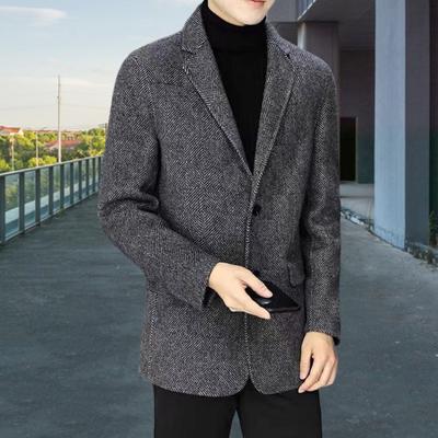 Erkek Takım Elbise Ceket Yaka Uzun Kollu İki Düğme İş Ceket Slim Fit Düz Renk Sonbahar Kış Yünlü Dış Giyim