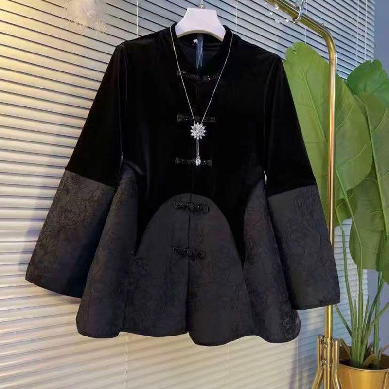 

Женская современная узкая бархатная стеганая куртка с пуговицами-лягушками - Весенне-осенняя мода 2025 года в китайском стиле 2XL (recommended for 125-135 jin)