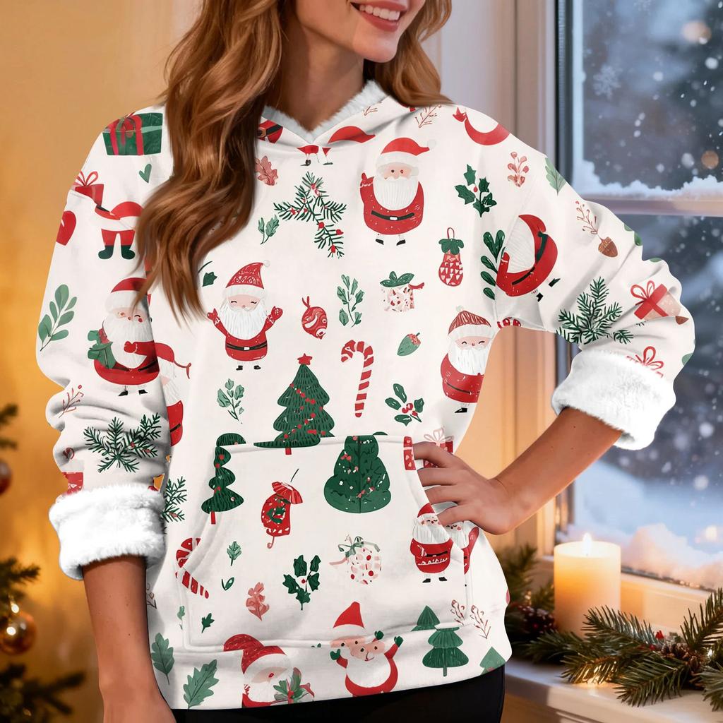 Women's Fashion Casual Long Sleeve Christmas Printed Hooded Sweatshirt