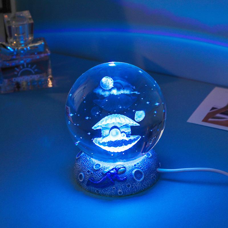 3D Laser Crystal Ball Night Light with Luminous Base - Decorative Desktop Ornament and Gift