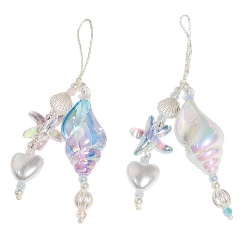 Unique Ocean Style Clear Sparkling Beaded Earphone Holder Chain Featuring Seashells Pearls Accent And Phone Decoration