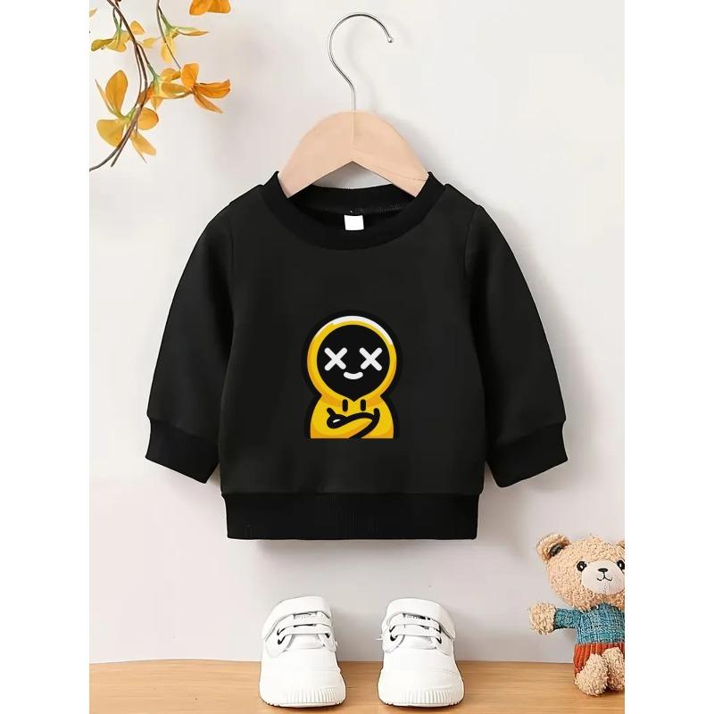 European Size Cool Cartoon Print Pattern, 0-3 Year Old Baby Boy Skin Friendly Soft Spring and Autumn Baby Thin Versatile Round Neck Hoodie