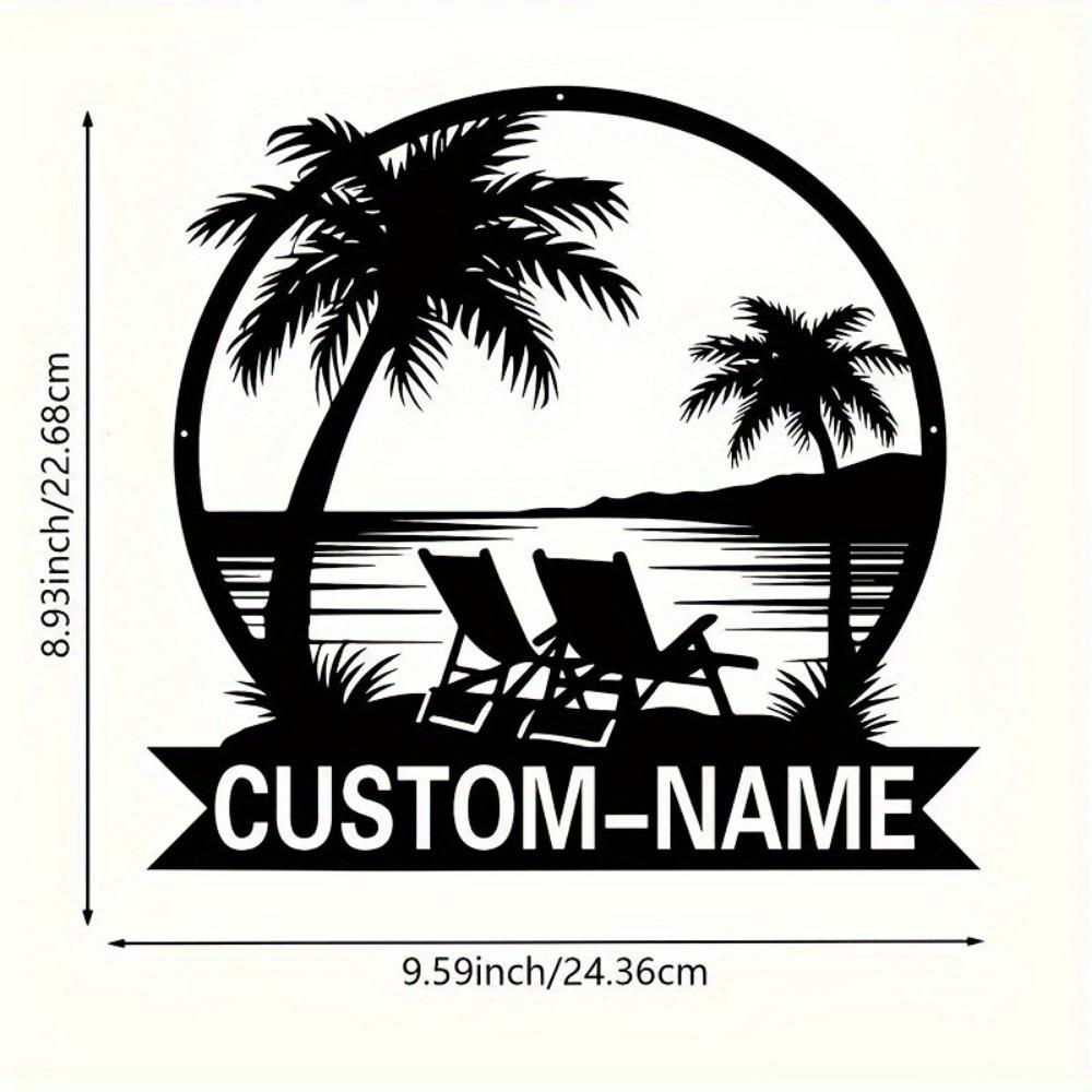 Customizable Tropical Palm Tree Metal Wall Art Round Beach Scene Home Decor