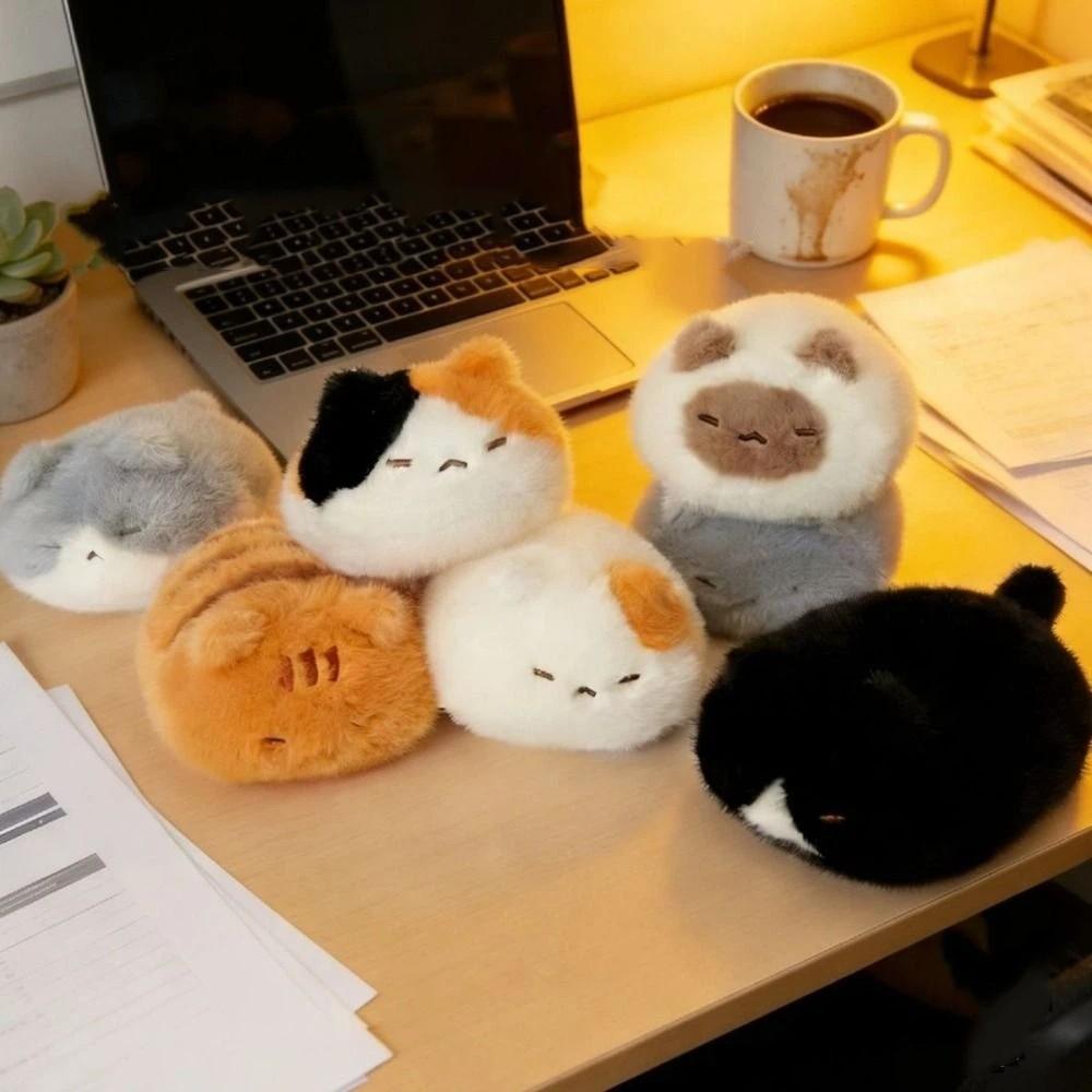 Cartoon Round Drum Cat Plush Toy Fluffy Soft Calico Cat Plush Wrist Gift for Children
