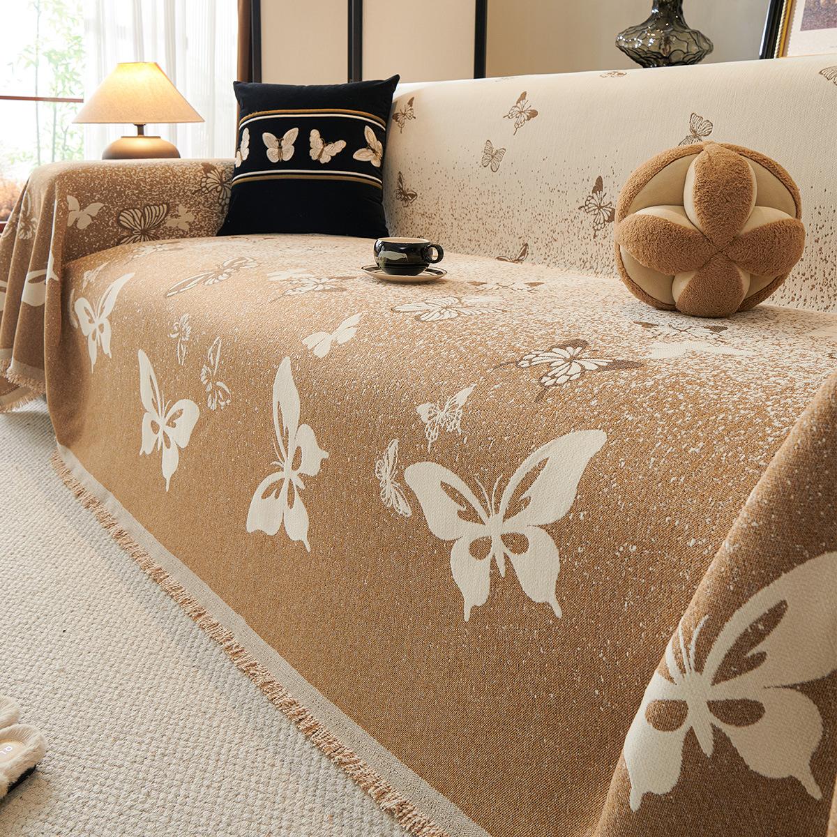 

1 шт. Элегантный градиентный чехол на диван из шенилла с белым узором бабочек - Всесезонный, подходит для одно-, двух-, трех- и четырехместных диванов для гостиной, спальни, офиса 180 * 130cm single pack