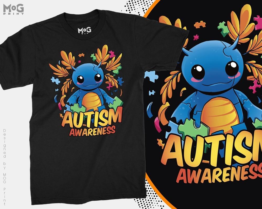 

Axolotl Autism Awareness T-shirt School Costume Tee For Kids Children Unisex 2XL