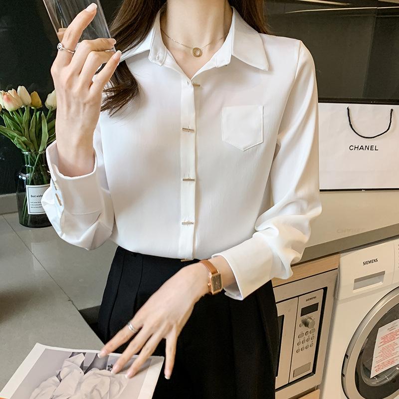 

Осенняя корейская версия Slim Fit Temperament Commuting Formal OL Basic Style Long Sleeves Base Gate White Shirt Womens Top 2XL белый