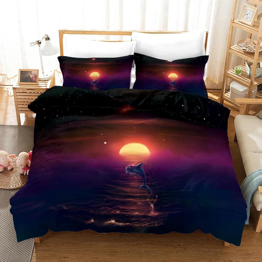 Delfin Dynetrekksett 3D Delfiner Hopper Sengetøy Polyester Havdyr Tema For Tenåringer Dobbel Queen King Size Dyne Trekk