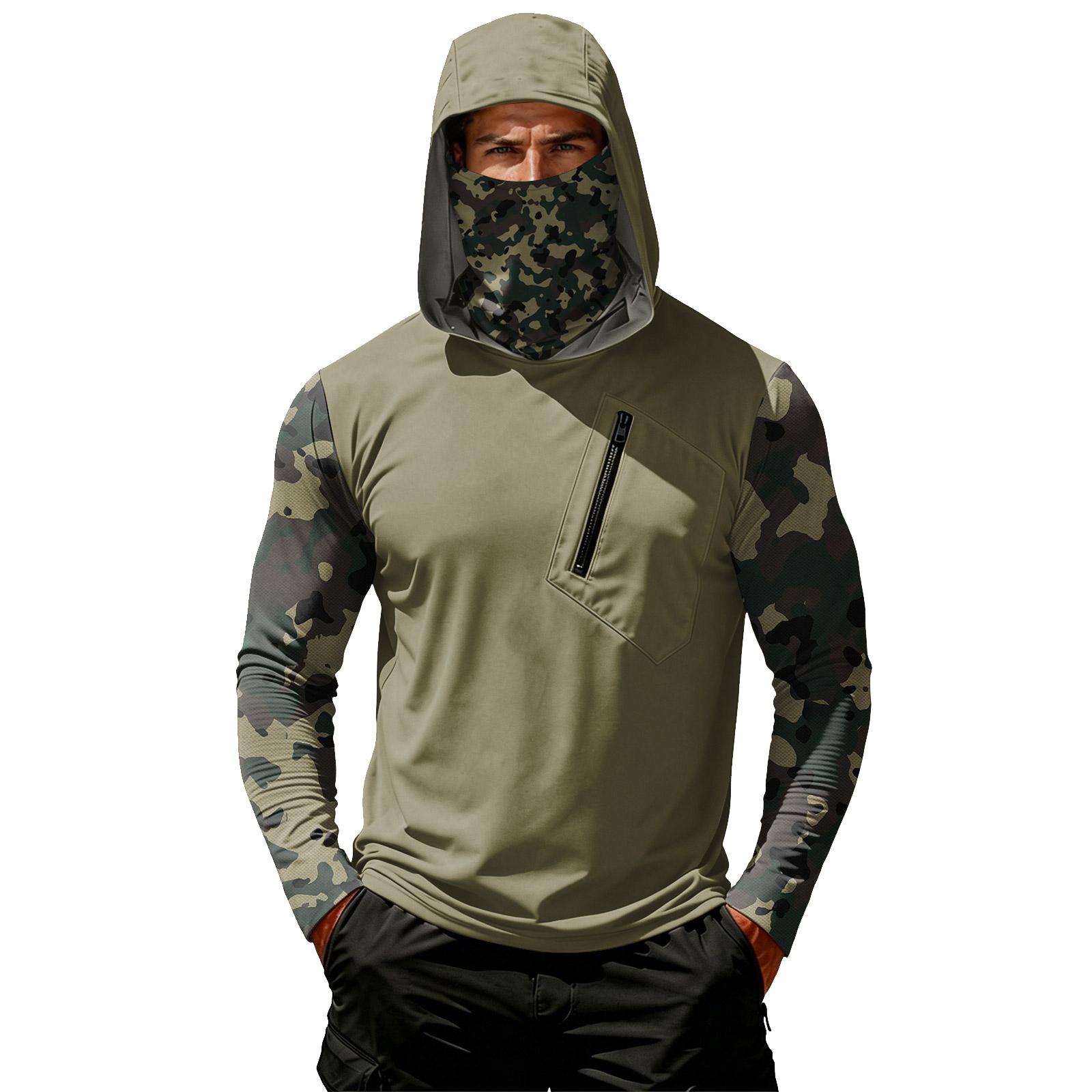 Men s Casual Camouflage Print Hooded Long Sleeve Sun Protection Shirt Lightweight Breathable Outdoor Activewear S