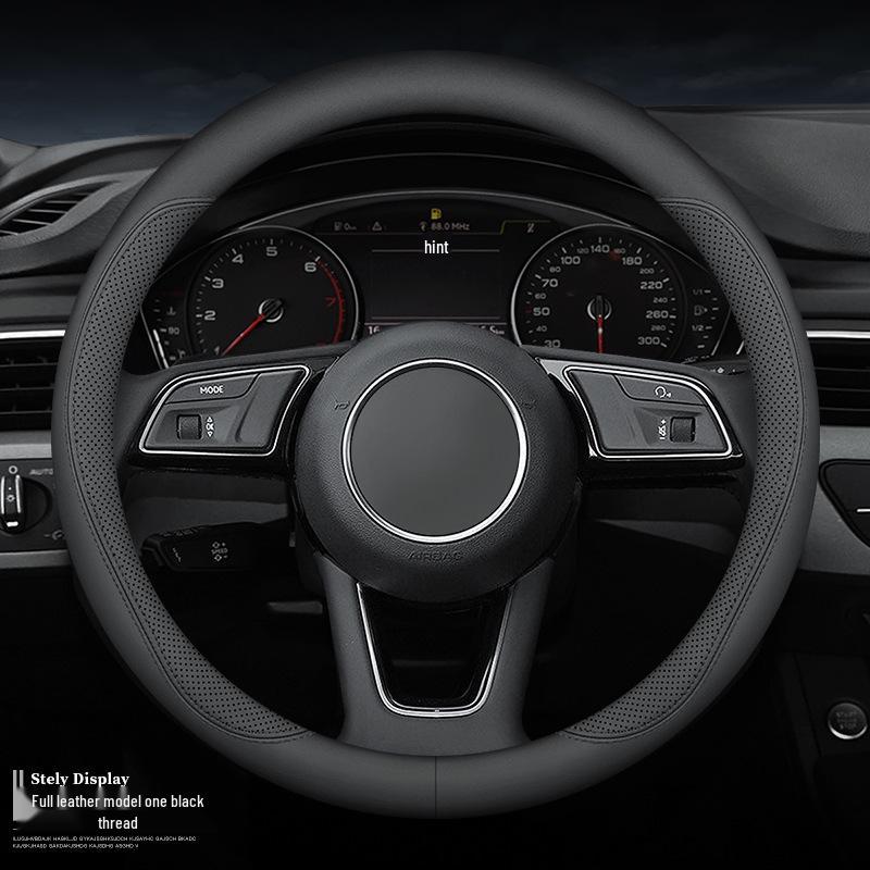 D-Shaped Genuine Leather Steering Wheel Cover: Non-Slip, Sweat-Absorbent, Ultra-Thin, Breathable, Universal Fit for All Seasons
