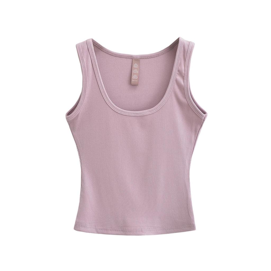 2024 Spring/Summer U-Neck Slim Fit Sleeveless Tank Top: Women's Solid Color Bodycon Camisole