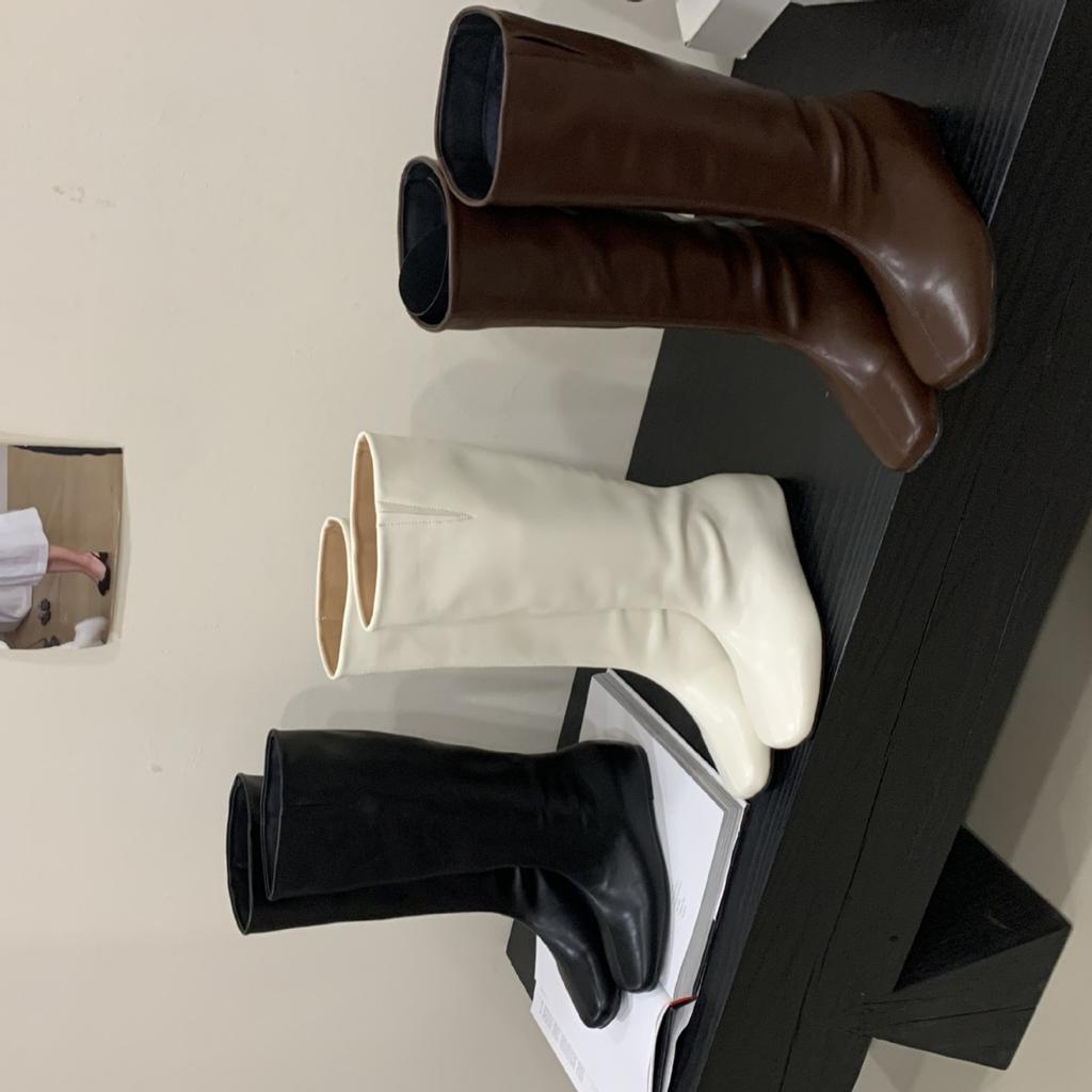 2025 Winter New Square Head High Tube But Knee Slope Heel Women's Boots Knight Thin Boots